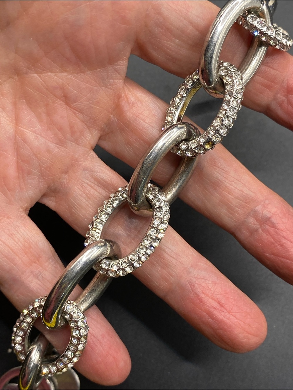 CHICO’S Chunky Silver Tone Bracelet RhinestoneToggle Clasp - Picture 4 of 6